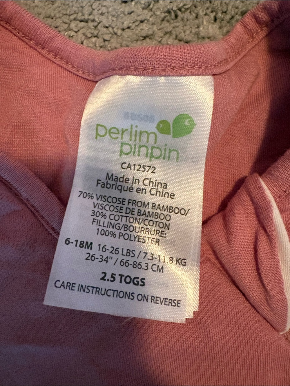 Perlim Pinpin - Baby Sleep Sack — Pink 2.5 TOG (6-18M) - Picture 4 of 7